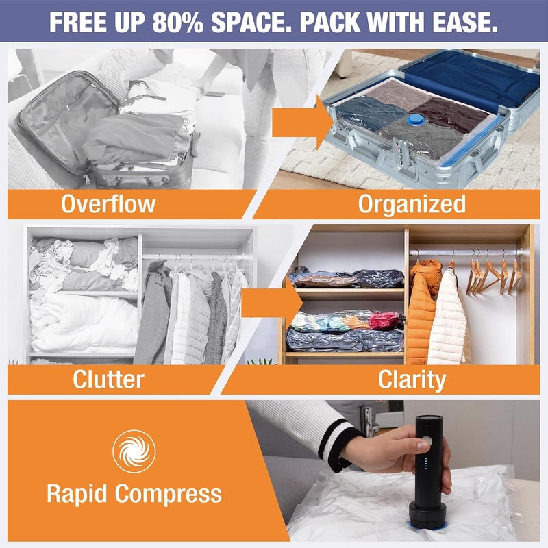 Roomimaster 10 Pack Travel Vacuum Storage Bags with Rechargeable Wireless Electric Pump, Travel Packing Bags for Luggage and Suitcase, Carry-on Size Compression Space Saver for Clothes and Clothing - Image 2